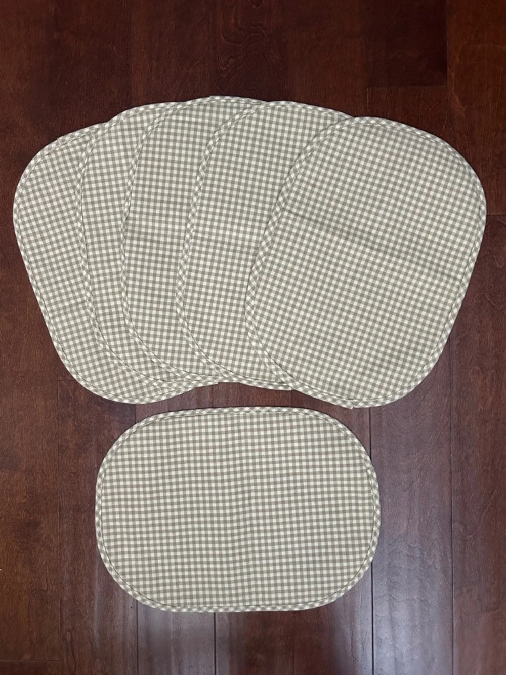 Reversible Shabby Chic Floral and Gingham Quilted Fabric Placemats, Set of Six